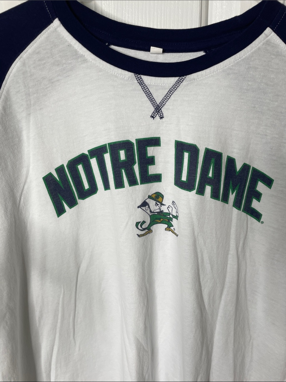 Notre Dame Raglan Long Sleeve Tee - White & Navy